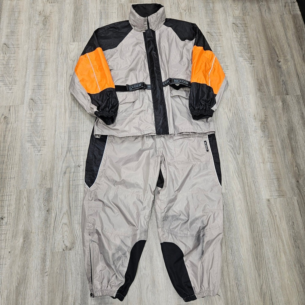 Nexgen Rain Suit Mens 3XL Gray Black Orange Motorcycle Jacket Bib Pants Set